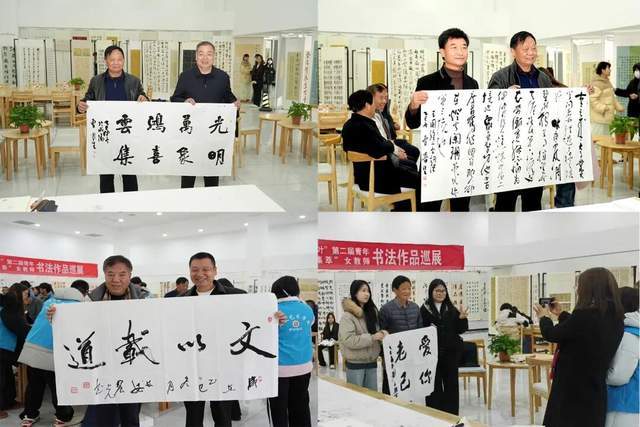 艺术家和师生亲切交流，并为大家现场书写书法作品