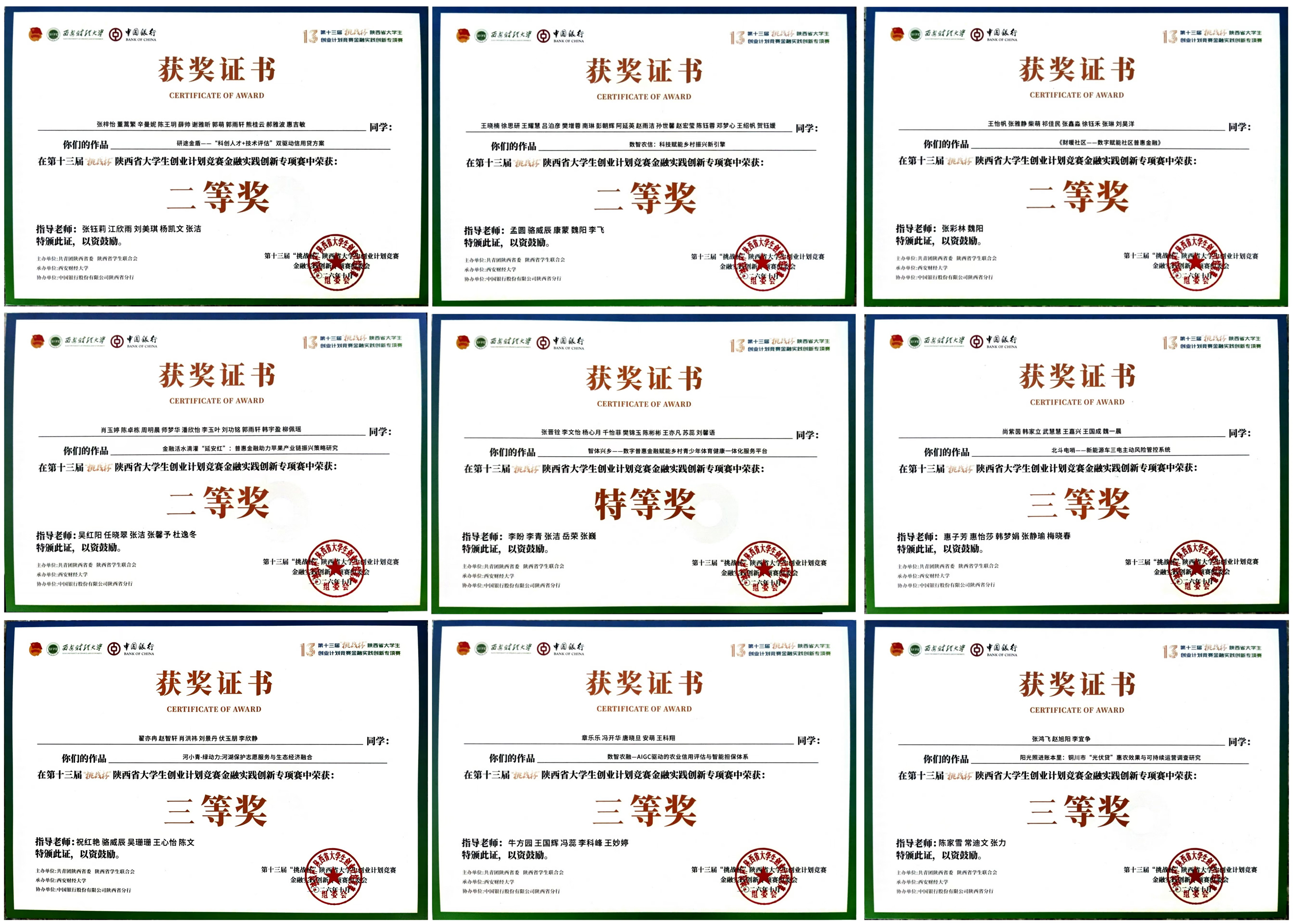 获奖证书